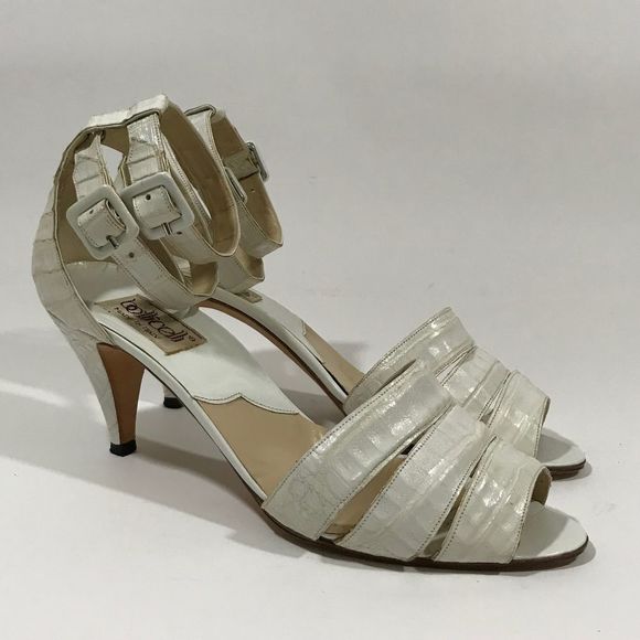 Botticelli White Crocodile Double Ankle Strap Heel - Picture 1 of 6